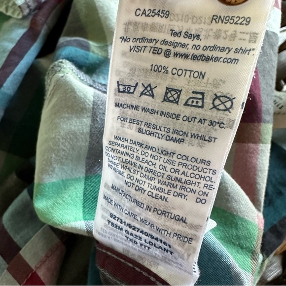 Ted Baker London size 6 XXL Mens Plaid Button Up cotton shirt Elbow Patch Spring - Picture 6 of 6